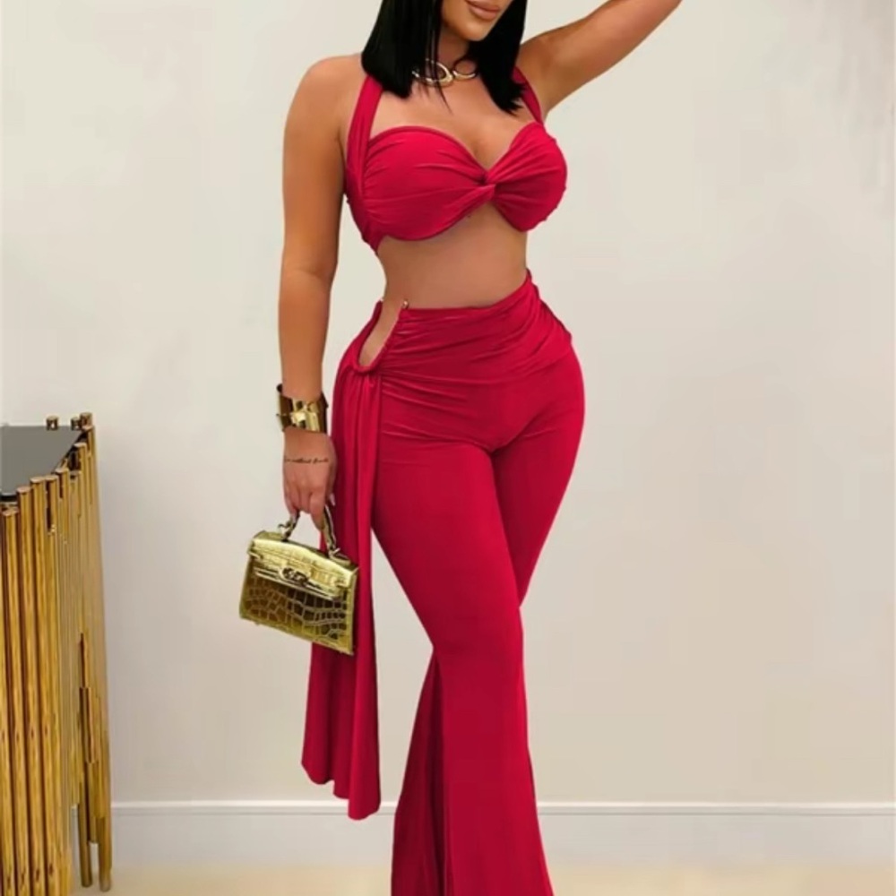 Chic Women's Red Flare Jumpsuit